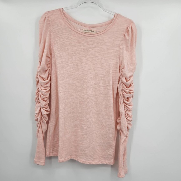 Free People We The Free Natasha Tee Womens Medium Long Sleeve Pink Ruched Sleeve